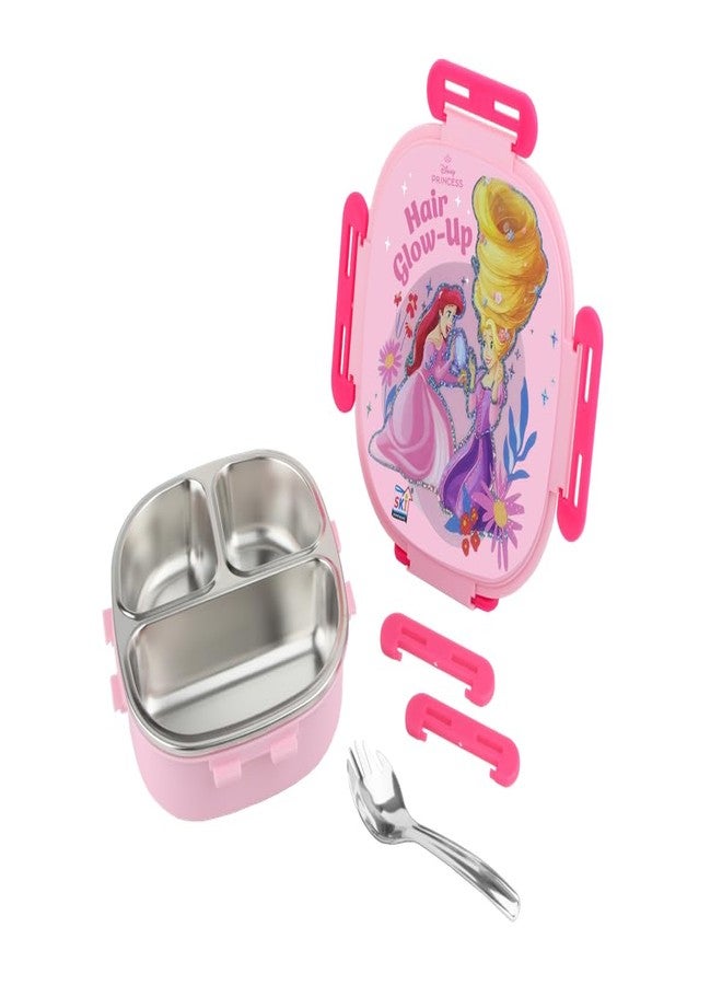 SKi Homeware Baker Insulated 3 Grid Bento Lunch Box With Stainless Steel Inner And A Steel Spoon-Princess, 450Ml - Image 2
